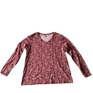 Lands' End medium petite red patterned long sleeve top. Made in Peru